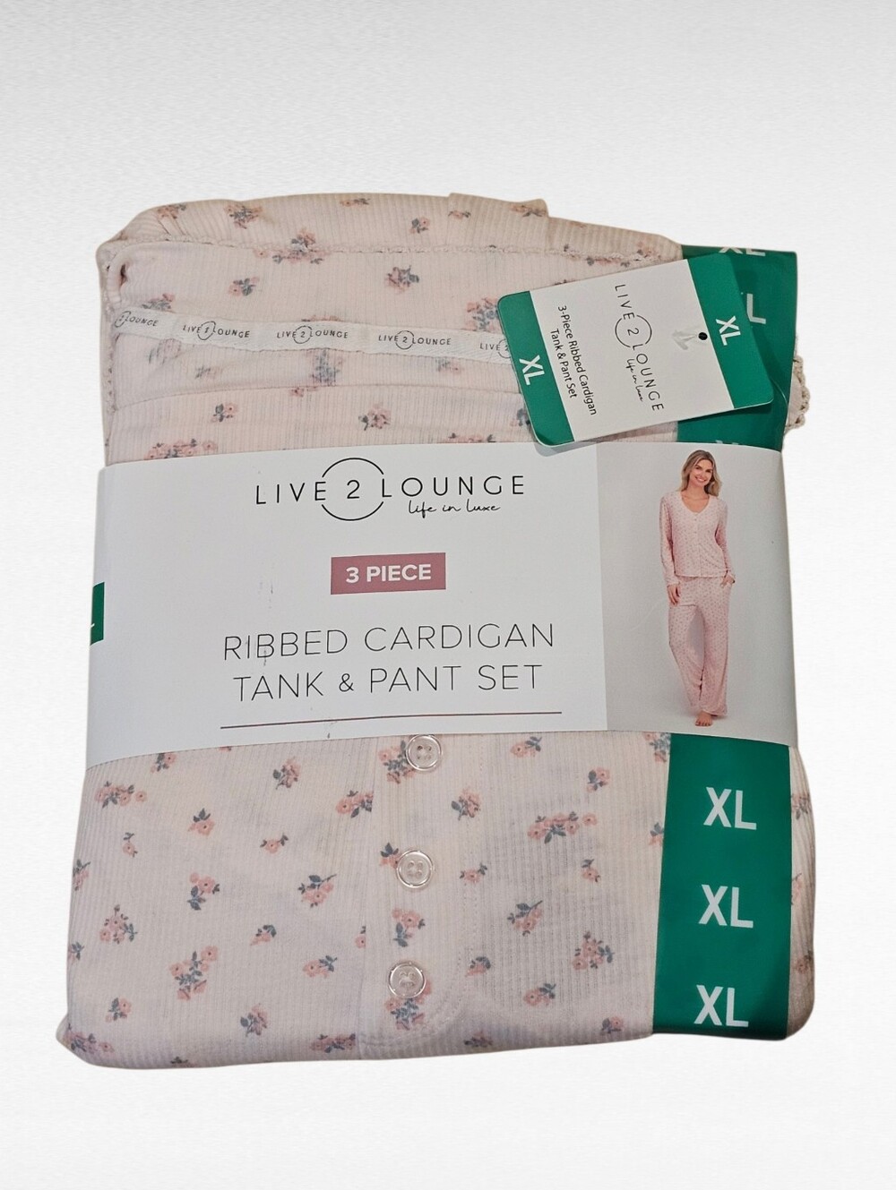 Live 2 lounge 3 Piece Ribbed Cardigan Tank & Pant Set Size XL